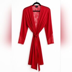 Victoria’s Secret Red Satin Lace-Trim Robe M/L